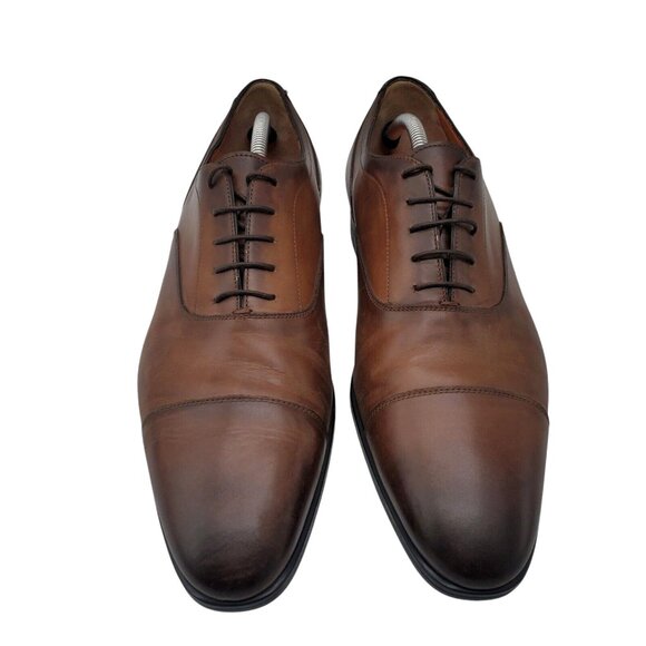 SANTONI Mens 'Salem' Brown Burnished Leather Cap Toe Oxfords Sz 11 D Italy $730 - Picture 3 of 14